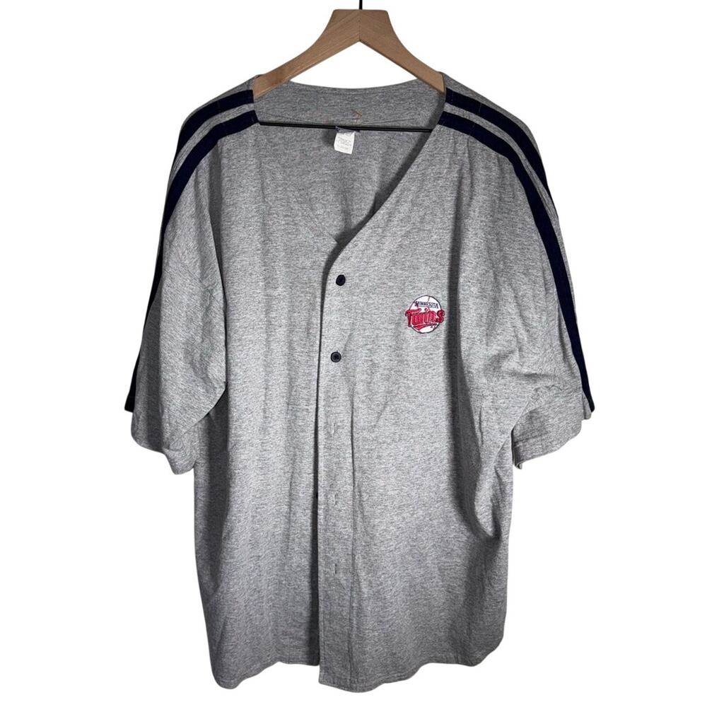 VINTAGE MLB TRUE-FAN MINNESOTA TWINS Button Up Sportswear Gray Cotton Jersey XL